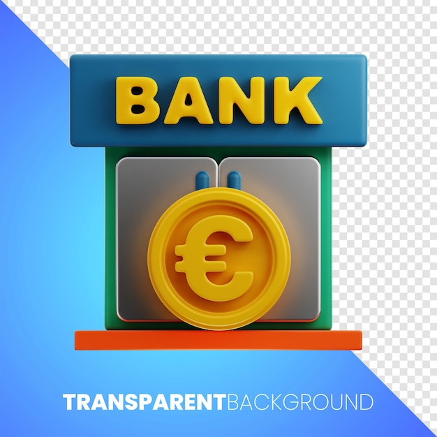 Banco premium euro financiar dinero icono representación 3d sobre fondo transparente png