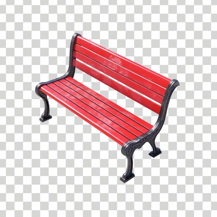 un banco rojo con un dibujo en blanco y negro de un banco con una espalda roja