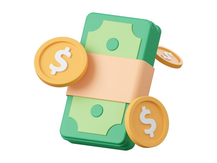 Banconota con moneta in dollari illustrazione 3D del concetto di investimento
