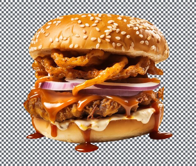 PSD la banda deliciosa spicy onion ring wrap burger aislada en un fondo blanco