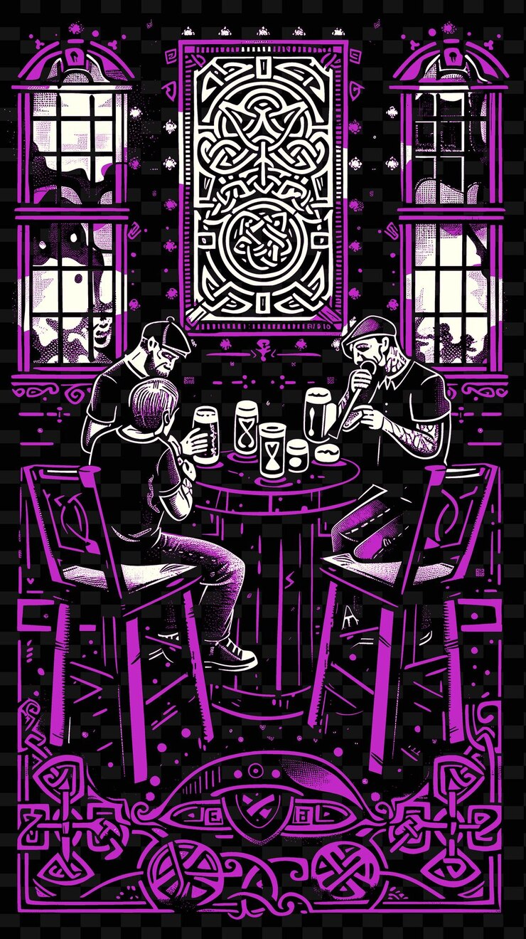 PSD banda folk irlandesa tocando en un pub con pintas de guinness y diseños de carteles de música ilustrados