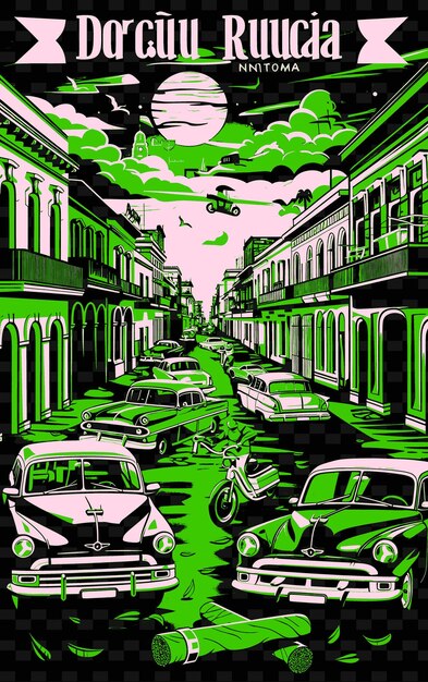 PSD banda de rumba afro cubana tocando en una calle de la habana con classi vector ilustración música poster idea