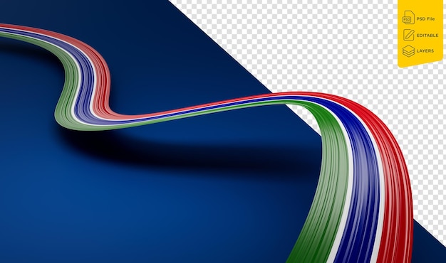 Bande oder Banner mit der Flagge von Gambias Unabhängigkeitstag Konzept Blauer Hintergrund 3D-Illustration