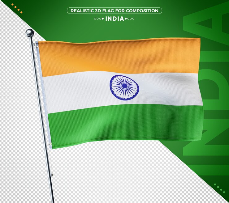 PSD bandeira 3d da índia com textura realista