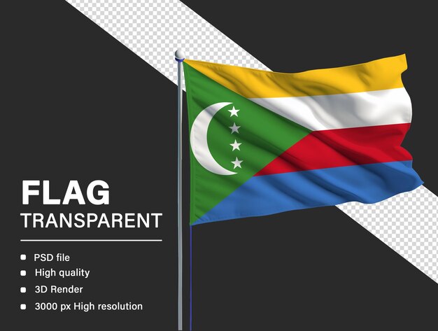 Bandeira 3D das Comores isolada em fundo transparente