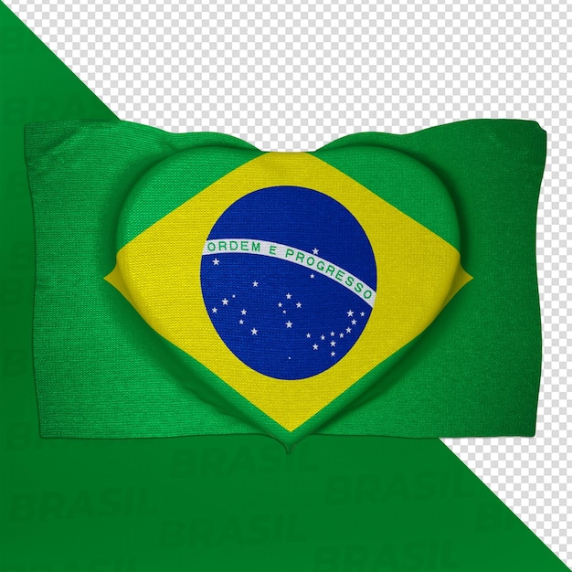 Bandeira 3D de tecido do Brasil em forma de coração