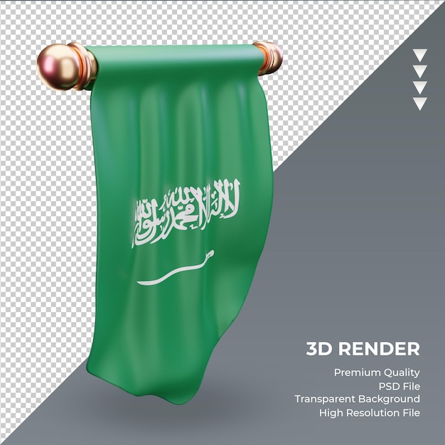 Bandeira 3d flâmula da arábia saudita renderizando vista direita