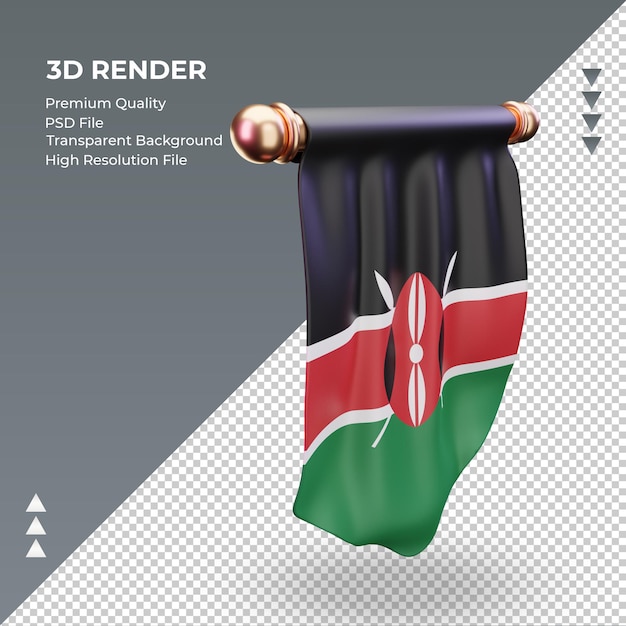 Bandeira 3d pennant kenya renderizando vista esquerda