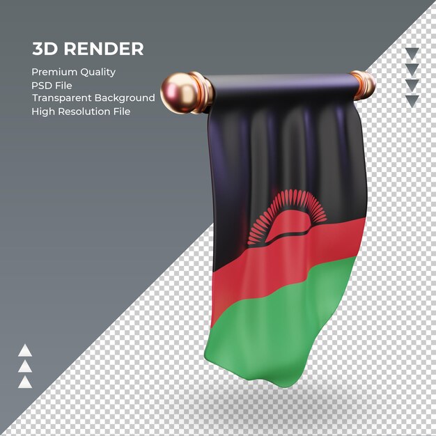 Bandeira 3d Pennant Malawi renderizando vista esquerda