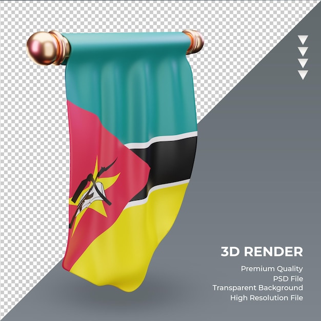 Bandeira 3d Pennant Mozambique renderizando vista direita