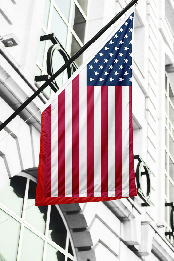 PSD bandeira americana exibida em um edifício