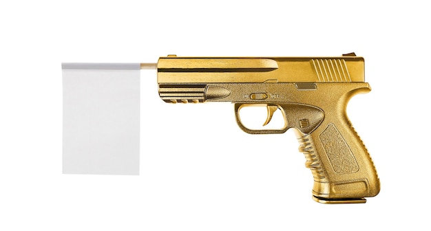 PSD bandeira branca de um fundo transparente de metal dourado de uma arma