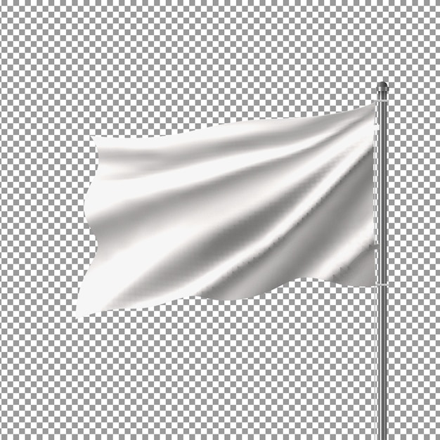 Bandeira branca em branco em um poste com fundo transparente