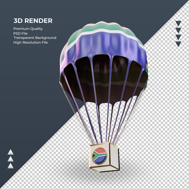 Bandeira da áfrica do sul de pára-quedas 3d renderizando vista direita