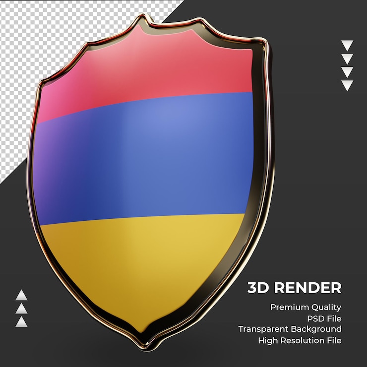PSD bandeira da armênia com escudo 3d renderizando vista direita