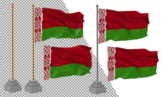 Bandeira da Bielorrússia agitando estilo diferente com poste de suporte isolado Renderização 3D