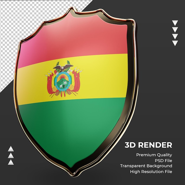 PSD bandeira da bolívia com escudo 3d renderizando vista correta