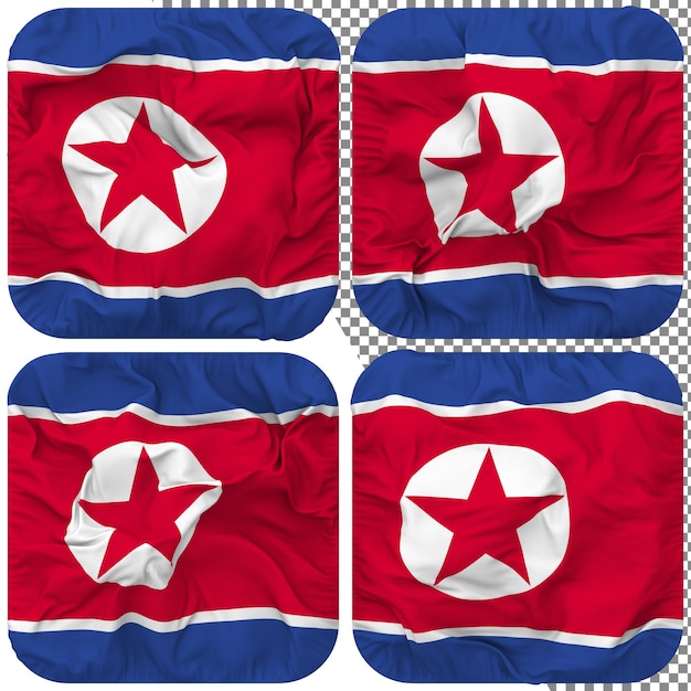 Bandeira da coreia do norte em forma de escudeiro isolada estilo de ondulação diferente textura de colisão renderização 3d