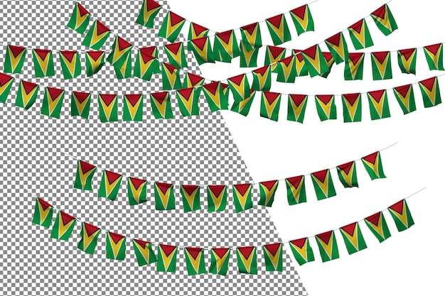 PSD bandeira da guiana bunting corda decoração conjunto pequena bandeira celebração renderização 3d