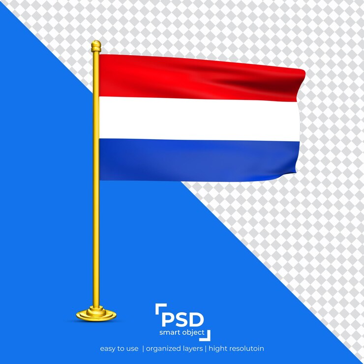 PSD bandeira da holanda acenando isolada em fundo transparente