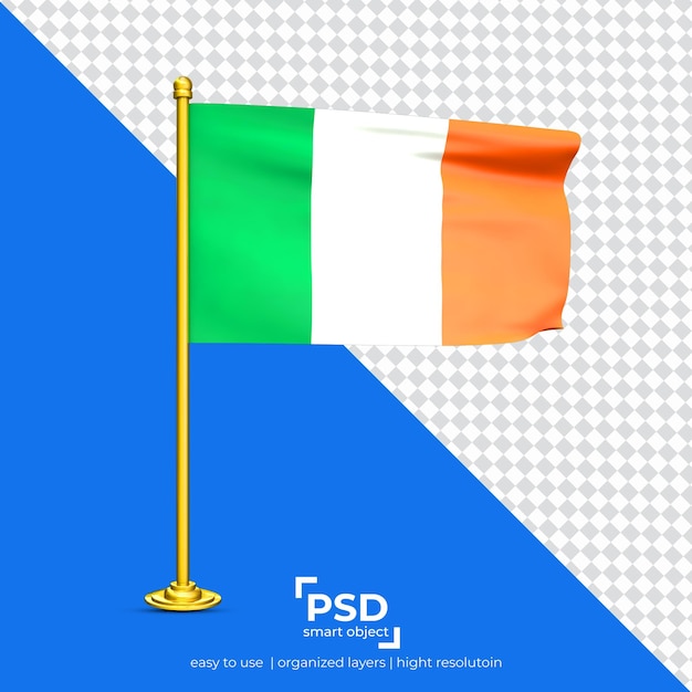 Bandeira da irlanda acenando isolada em fundo transparente