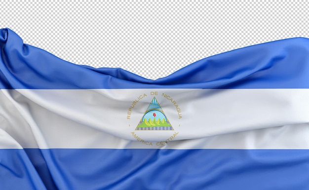 PSD bandeira da nicarágua isolada em fundo branco com espaço de cópia acima. renderização 3d