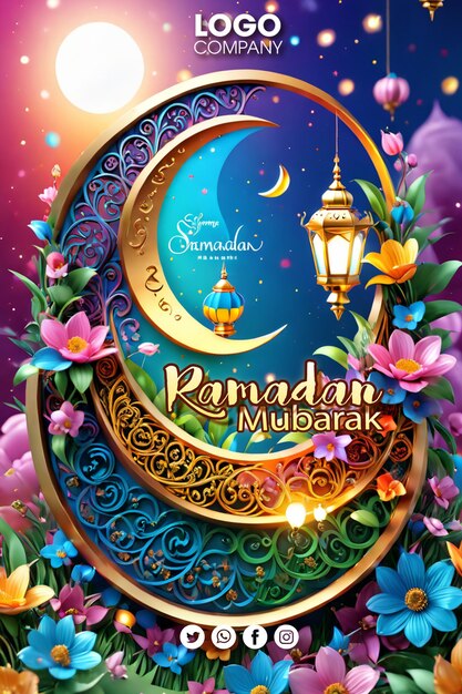 PSD bandeira da noite de ramadan 3d lanterna bonita exibida na galáxia de fundo com luz brilhante