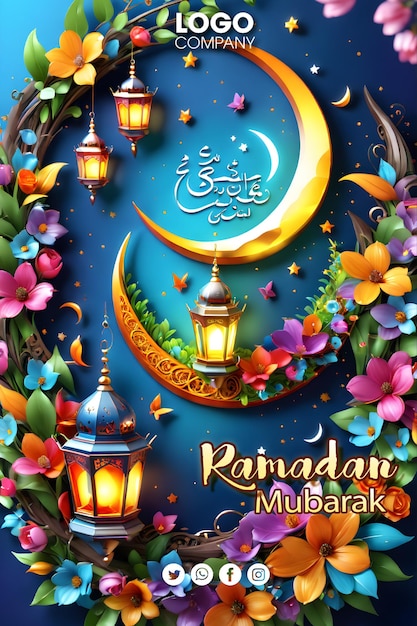 PSD bandeira da noite de ramadan 3d lanterna bonita exibida na galáxia de fundo com luz brilhante
