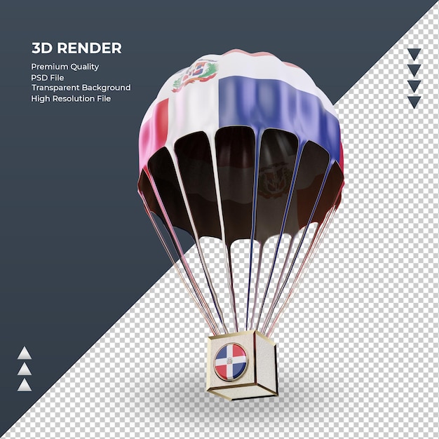 Bandeira da república dominicana de pára-quedas 3d renderizando vista direita