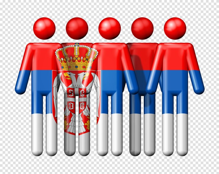 PSD bandeira da sérvia em boneco de palito símbolo 3d da comunidade nacional e social