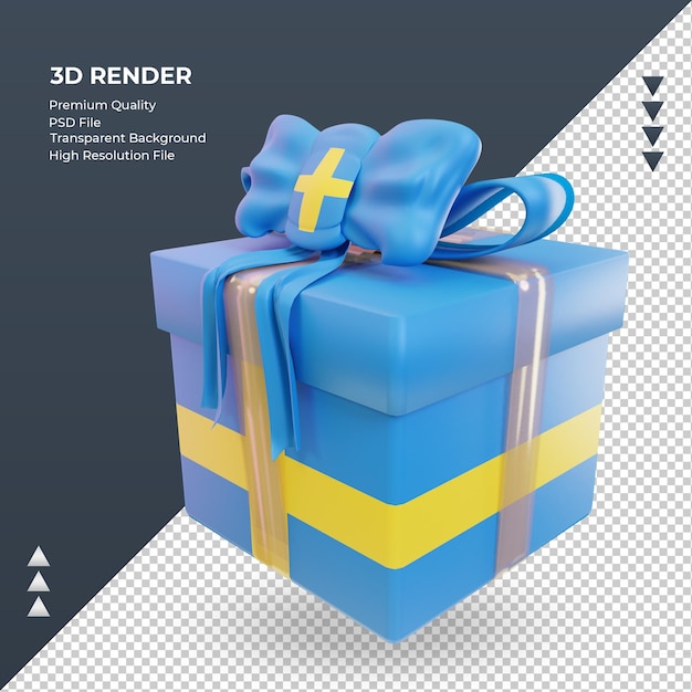 Bandeira da Suécia com caixa 3D renderizando vista direita
