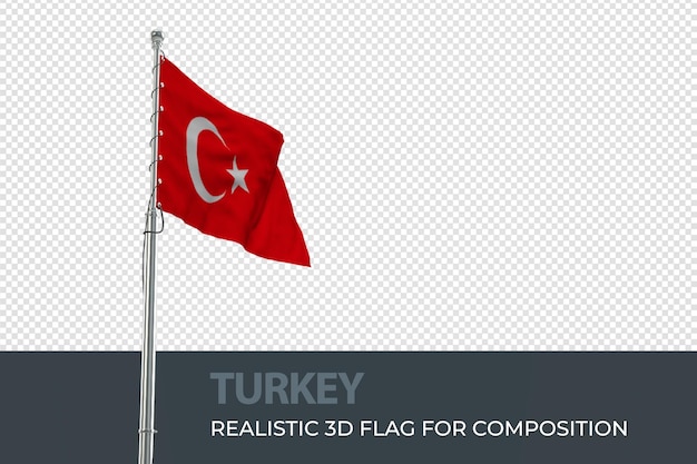 Bandeira da turquia como uma bandeira texturizada 3d com um modelo de bandeira de ilustração vetorial de fundo transparente