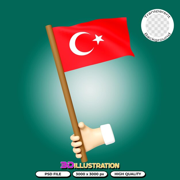 PSD bandeira da turquia renderização em 3d em fundo transparente