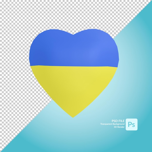 PSD bandeira da ucrânia com renderização de ilustração 3d de amor