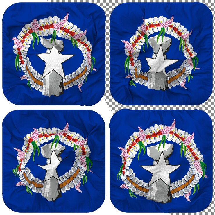 PSD bandeira das ilhas marianas do norte forma de escudeiro isolada estilo de ondulação diferente textura de colisão renderização 3d