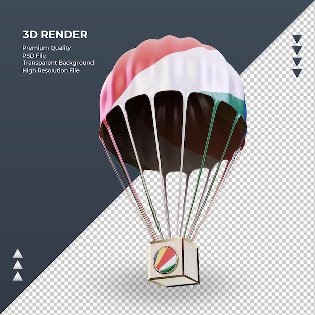 PSD bandeira das seychelles de pára-quedas 3d renderizando a vista direita