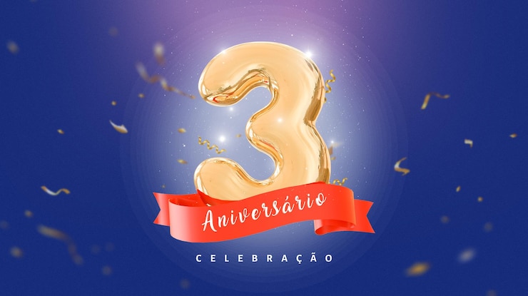 PSD bandeira de aniversário de 3 anos