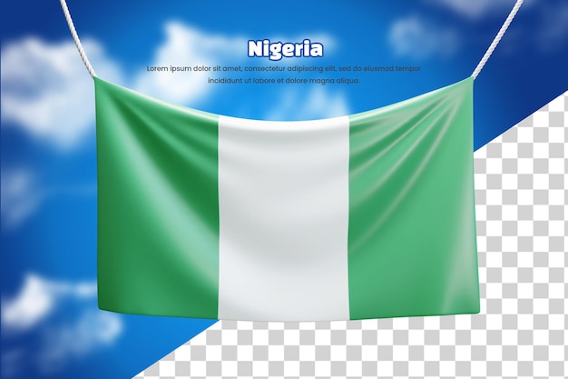 PSD bandeira de bandeira 3d da nigéria ou bandeira de bandeira 3d da nigéria acenando