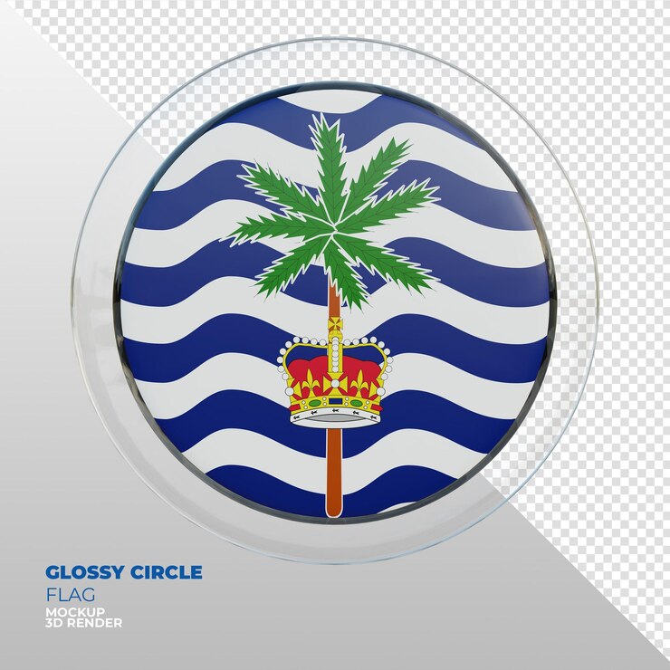 PSD bandeira de círculo brilhante texturizado 3d realista do comissário do território britânico do oceano índico