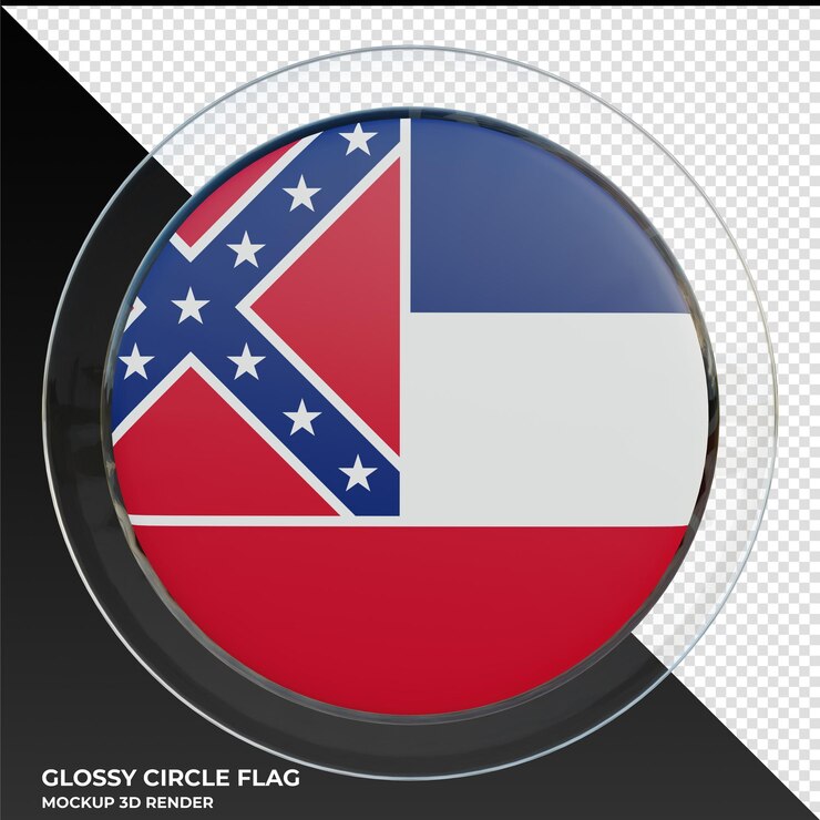 PSD bandeira de círculo brilhante texturizado 3d realista do mississippi