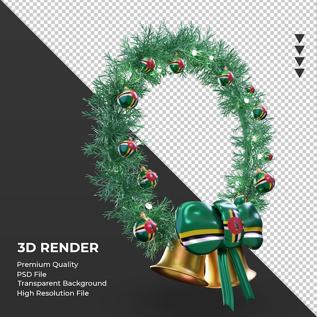 Bandeira de dominica com guirlanda de natal 3d renderizando a vista esquerda