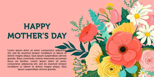Bandeira de Feliz Dia da Mãe com flores e texto