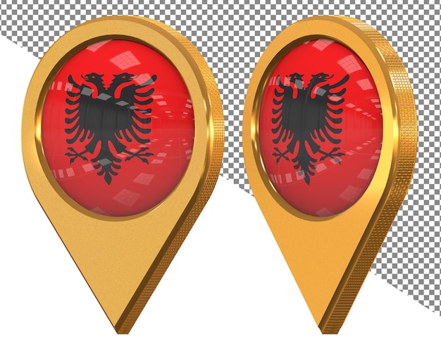 PSD bandeira de ícone de localização da albânia isolada com renderização 3d em ângulo diferente