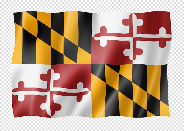 Bandeira de maryland, estados unidos, agitando a coleção de banners, ilustração 3d