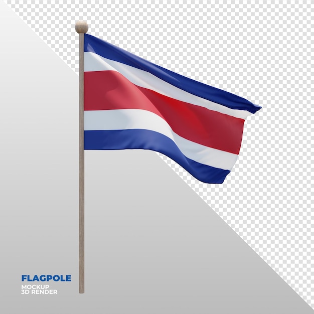 Bandeira de mastro de bandeira texturizada 3d realista da costa rica