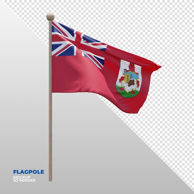 Bandeira de mastro de bandeira texturizada 3d realista das bermudas