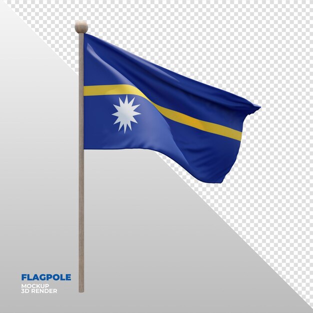 Bandeira de mastro de bandeira texturizada 3d realista de nauru