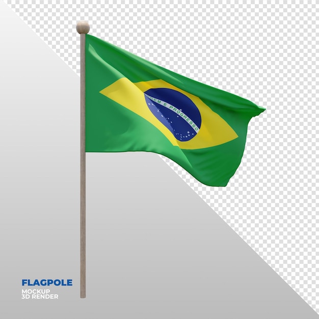 Bandeira de mastro de bandeira texturizada 3d realista do Brasil