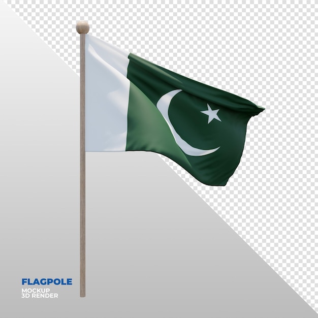 Bandeira de mastro de bandeira texturizada 3d realista do paquistão