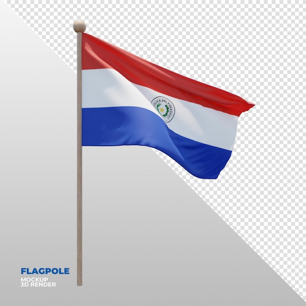 PSD bandeira de mastro de bandeira texturizada 3d realista do paraguai